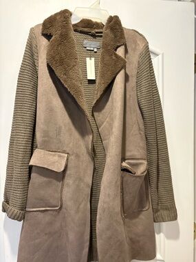 Anthropologie Taupe Faux-Shearling Trench Coat